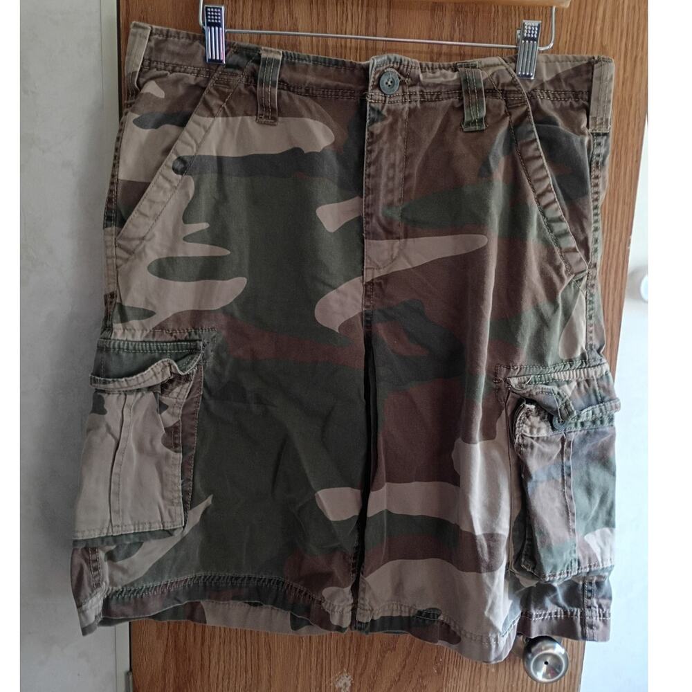 Vintage Camo Cargo Shorts Mens Cotton Utility Military Y2K Streetwear Sz 34